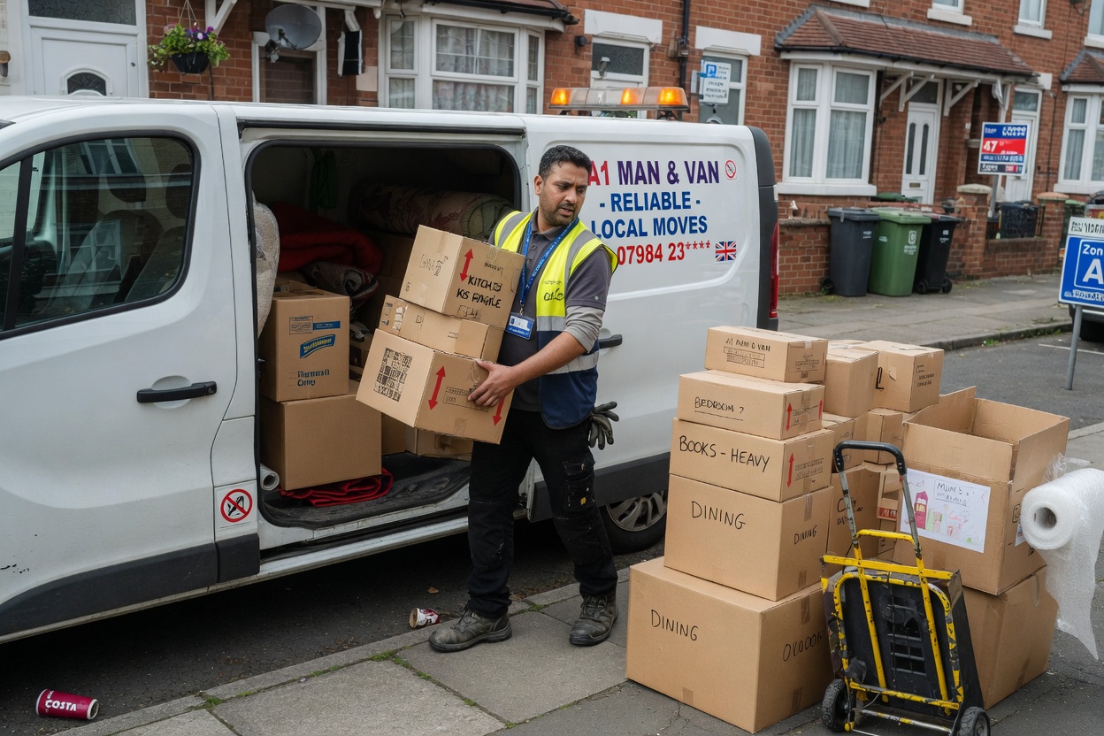 JKE Motors driver loading boxes for a small house or flat move in London